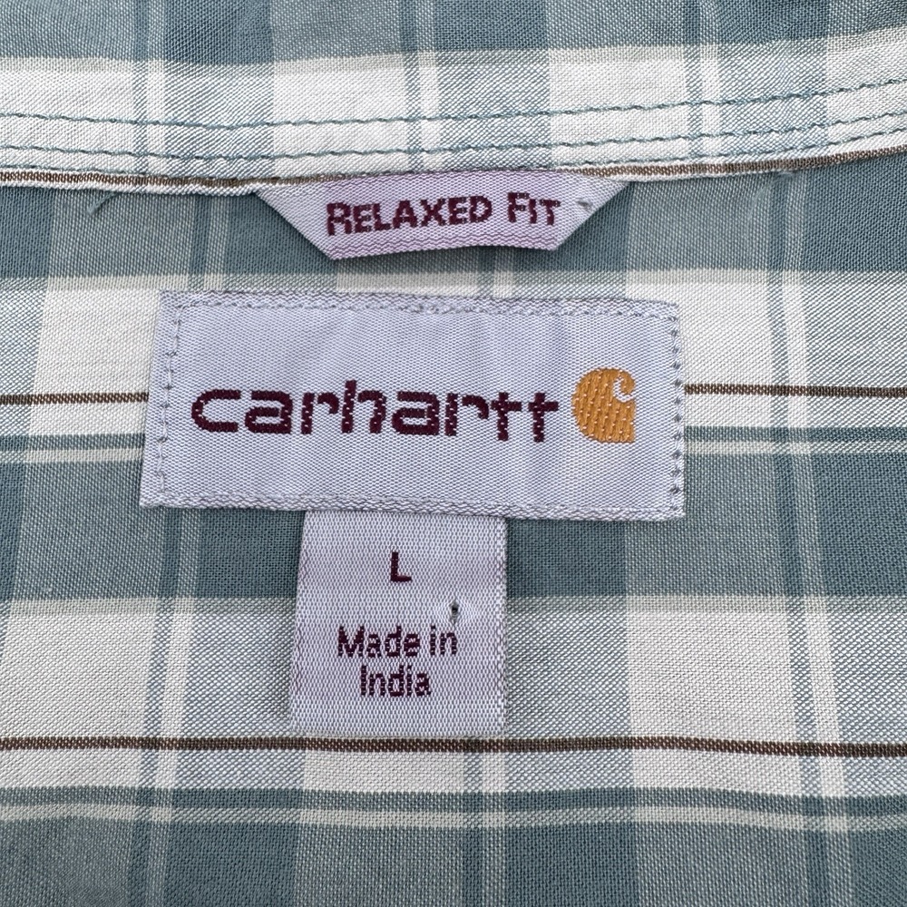 Carhartt Relaxed Fit Plaid Short Sleeve Shirt Mens Large Green White Button Down - Picture 8 of 10